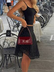 Women's Polka Dot Pattern Double-Layer Mesh Bodycon Straight Dress, Beach Holiday Dress - Black - View 3