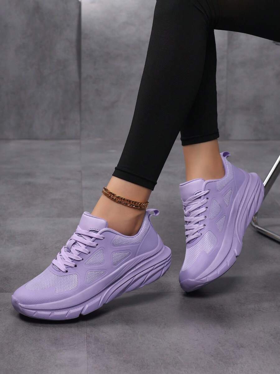新款缓震透气轻便厚底舒适跑步鞋，情侣增高运动鞋 - 淡紫色 - 查看 1