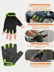 Luva De Ciclismo Unissex Preta E Verde Kode Straat Speed Mtb - Preto - Visão 4