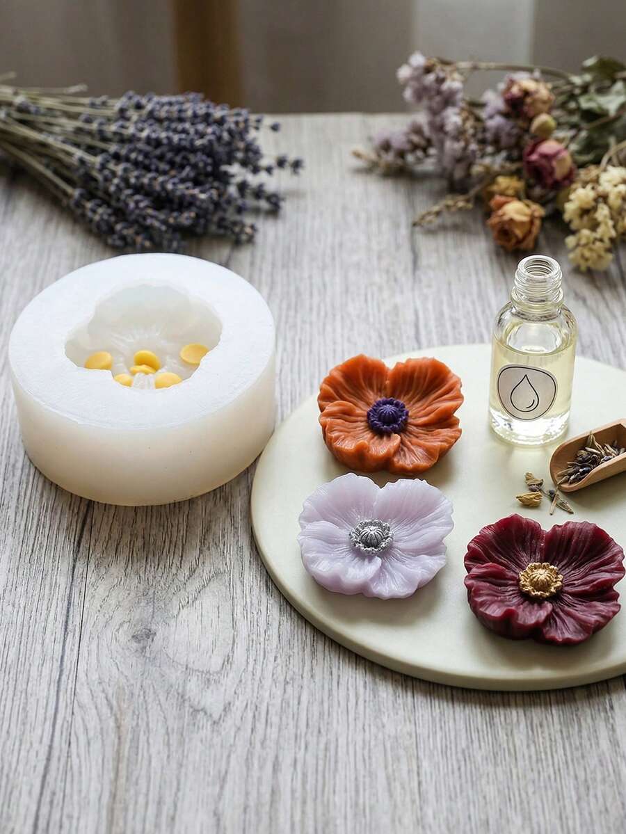 1个花朵形状硅胶模具，花朵巧克力模具，适用于软糖、糖果、蛋糕装饰、纸杯蛋糕装饰、布丁等。 - 彩色 - 查看 1