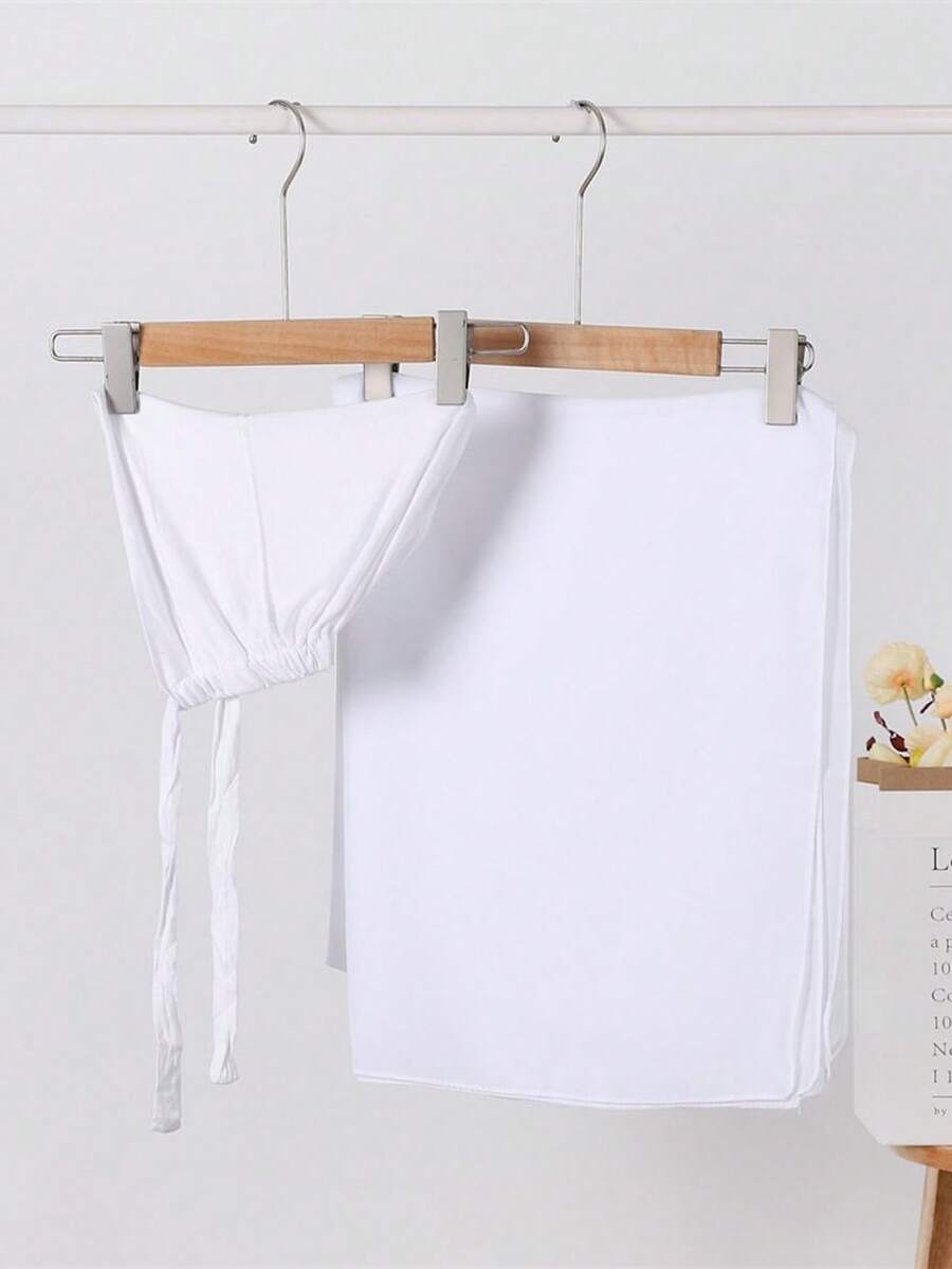 2件套女士围巾头巾帽子套装，多功能基础帽套装，中东斋月配套长袍，弹性基础帽雪纺围巾帽子组合休闲套装 - 白色 - 查看 1