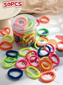 50 Pcs Jar Basic High Elastic Hair Ties Ponytail Holders For Girls - Multicolor - View 7