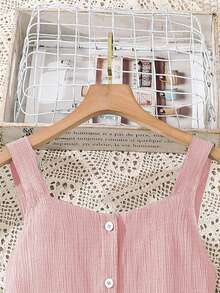 Left Mama Vestido elegante y dulce con tirantes finos y lazo en la espalda para niñas, adecuado para la playa y vacaciones en verano - Rosa - Ver 3