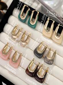 2/4pcs Set Elegant Retro U-Shaped Earrings, Gold-Tone Resin Inlaid - Fashionable Daily Accessory, Perfect Gift For Women - Multicolor - View 11