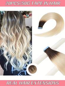 20 lọn tóc nối thẳng, 50g/gói, 100% tóc người Remy, tóc nối thẳng không đường may, vô hình, dành cho nữ, màu 2T60# Nâu đậm chân tóc ombre vàng nhạt, dài 16-24 inch. - S2/24 - Xem 2