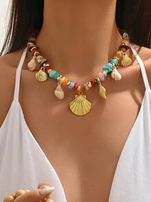 1 pièce Collier bohème de faux coquillage perlé pour femmes (accessoires aléatoires) - Multicolore - Voir 1