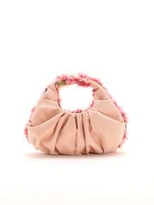 1pc Handmade 3D Colorful Mesh Patchwork Linen Pleated Tote Bag, Elegant Cloud-Shaped Handbag, Luxury Lady-Like Vibe, Suitable For Dresses, Daily Commute, Shopping, Dating (Fabric Randomly Cut) - Pink - View 7