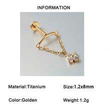1 chiếc khuyên tai mặt dây chuyền thanh cong bằng titan G23, đính đá CZ Zirconia, đáy phẳng, ren trong, mạ vàng 18K, thích hợp cho xỏ khuyên sụn tai, vành tai, môi. - vàng titan - Xem 11