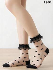 6 Styles Available Lace Mesh Ankle Socks High Elastic No Dig-In Bow Socks Sweet Ballet Style Daily Wear - Multicolor - View 10