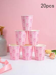 Bộ 10/20/50 bát giấy dung tích 9 ounce - Màu hồng và trắng, có nơ buộc - Cốc uống dùng một lần - Cốc tiệc có nơ đẹp mắt - Thích hợp đựng nước ép và cà phê - Đồ dùng gia đình cho tiệc tùng - Nhiều màu - Xem 11