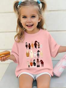 Áo thun cổ tròn thường ngày có in hình động vật dành cho nữ trẻ, mùa hè - Hồng - Xem 10