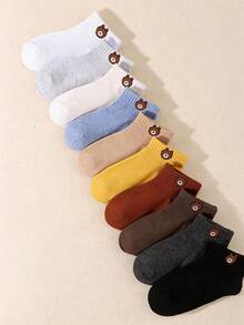 10 Pairs Random Color Bear Pattern Children's Low-Cut Socks, Suitable For Students Outdoor In Summer, Soft And Comfortable - Multicolor - View 8