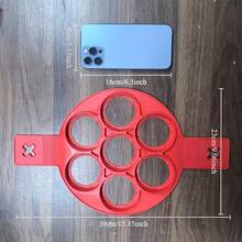 Khuôn silicon 7 ngăn làm bánh kếp và trứng, vòng tròn chống dính (màu đỏ) - Đỏ - Xem 4