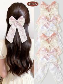 4pcs Elegant Lace Bow Ribbon Hair Clips, Versatile High-End Barrettes - Multicolor - View 1