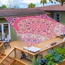 1 Piece Outdoor Thick Mandala Bohemian Pattern Sunshade Umbrella - Multi-Color Gradient High-Quality Garden Terrace Beach Umbrella, With Drawstring Closure, Includes Ropes For Outdoor Shading, Suitable For Terrace (Cord Not Included) - 1pc - View 4