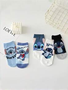 Disney 1/5 Đôi tất trẻ em, tất dài đến bắp chân cho trẻ em, họa tiết hoạt hình dễ thương, phù hợp mọi mùa, tất hình nhân vật Stitch - Nhiều màu - Xem 4