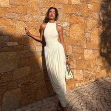 2026 Summer New Women's Fashion Elegant Long Dress Street Style Solid Color Sleeveless Splice High Waist Slim Fit Dress - Màu trắng (đã làm xong, bạn có thể thoải mái đăng bán) - Xem 7