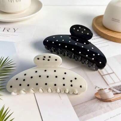 Women's Polka Dot Hair Clips, French Elegant Polka Dot Hair Clips, Minimalist Fashion Versatile Sweet Large Hair Clips, Occipital Hair Accessories