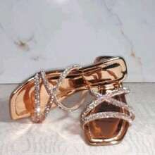 Women's Flat Sandal With 3 Thick Rhinestone Straps, Fashionable, Luxurious, And Elegant. - Bronze - View 1