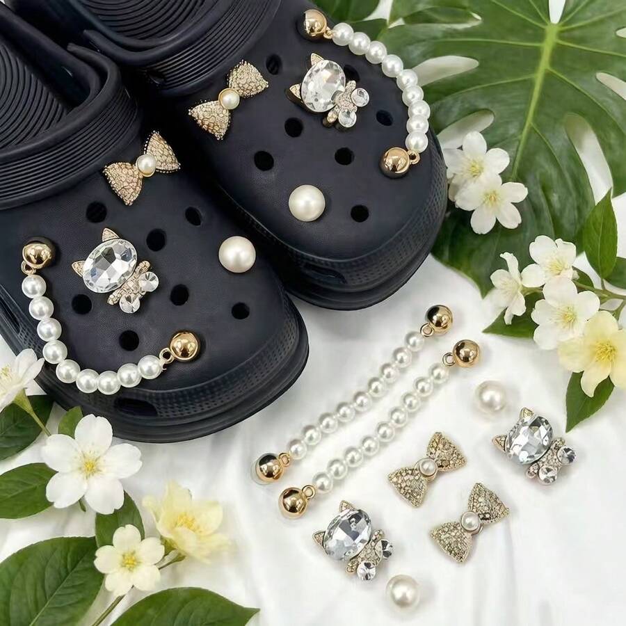 2026 New Fashion Rhinestone Cat, Butterfly, Pearl Chain Shoe Accessories/Sold Separately, Does Not Include Shoes - Multicolor - View 1