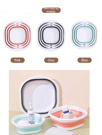 Fashionable New Foldable Wash Basin, Convenient For Washing Your Face At Home, Available In Multiple Sizes. Multi-Functional, Can Be Used For Washing Feet, Clothes, Vegetables, Etc., Foldable Design For Easy Storage. Suitable For Dormitories, Students, Portable Travel, And Home Use, Made Of Plastic, Compressible (Product Batches May Vary, Does Not Affect Use).
