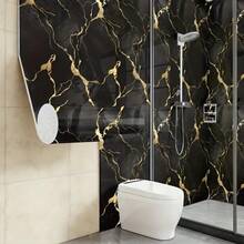 1卷黑色金边大理石纹乙烯基自粘墙纸，可移除，防水，防油，耐热，适用于厨房台面、浴室橱柜和家具装饰 - 易于安装和拆卸，厨房台面保护膜 - 彩色 - 查看 1