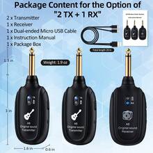 A8 Wireless Guitar System UHF 2 Modes, Rechargeable Li-Battery, 100ft Range, Plug & Play For Guitar, Bass, Violin, Keyboard - Black - 黑色 - 查看 9