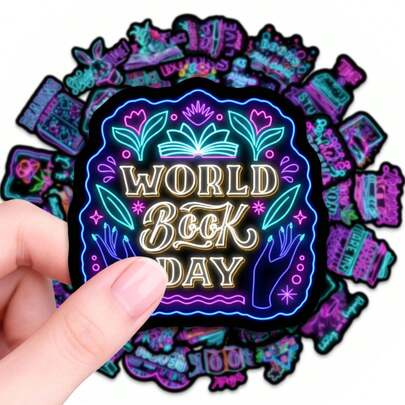 50 szt. neonowych naklejek motywacyjnych, dekoracyjnych, wodoodpornych, winylowych naklejek dla miłośników czytania i książek na butelki z wodą, laptopy, dzienniki, planery, zakładki, idealnych dla członków klubów książki, zapalonych czytelników, entuzjastów bibliotek, jako prezent dla miłośników książek i dekoracja artykułów papierniczych