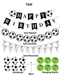 1 Set Football Themed Birthday Party Decorations, Black - Happy Birthday Banner, Hanging Swirls, Flags, Party Supplies Suitable For Sports Theme Party - Football Decoration Set - View 3
