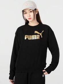PUMA彪馬 ESS+ Logo印花套頭 衛衣 女款 - 黑色 - 查看 1
