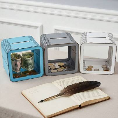 1pc Children's Wooden Piggy Bank, Home Bedroom Desktop Decor, Wooden Cash Box Coin Jar, Baby Gift, Nursery Decoration