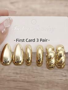 Bộ 3 đôi/9 đôi bông tai bằng nhựa mạ vàng hình chữ C phóng đại và giọt nước, kiểu dáng tối giản thanh lịch cổ điển thiên niên kỷ, thích hợp cho các lễ hội, quà tặng, lễ hội âm nhạc, hoặc đeo khi đi làm. - Nhiều màu - Xem 5