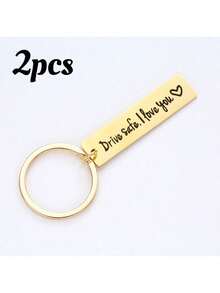 1pc/2pcs Drive I Love You Men's Creative Keychain Engraved Keyring, Gift For Husband Boyfriend - Gold - View 5