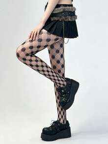 1双女士哥特朋克风渔网袜，黑色菱形网格图案，高弹力网眼连裤袜，适合音乐节和街头服饰 - 彩色 - 查看 10