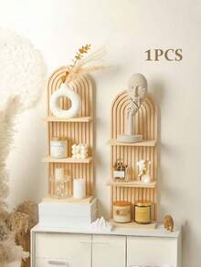 Vintage Wooden Wall Mount Rack, Vertical Groove Backboard, Multi-Purpose For Bedroom And Bathroom, Easy Installation, Suitable For Home And Commercial Use, Popular Wooden Shelving Decor - Shelf - View 8