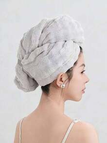 1条珊瑚绒超大加厚超强吸水干发巾，超细纤维发巾，适合长发和短发，简约纯色毛巾，浴帽，护发配件，居家必备，浴室、旅行、宿舍适用 - 彩色 - 查看 2