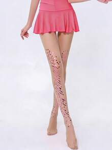 女士闪亮水晶渐变菱形图案透明连裤袜，适合派对穿着 - 杏色 - 查看 6