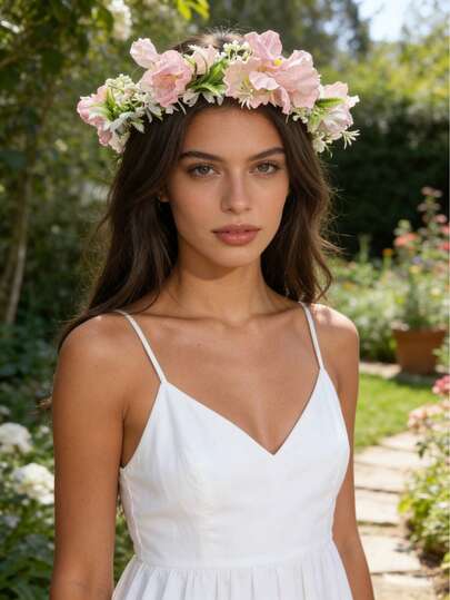 1pc Flower Crown For Women And Girls Floral Headband Hair Flowers Fairy Flower Girl Headpiece Wedding Wreath Hair Accessories,Summer,Holiday,Travel, Coronas, Tiara