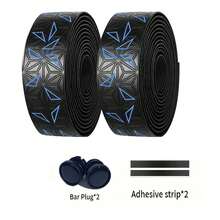 1 Pair Anti-Slip Road Bike Handlebar Tape PU Shock Bar Tape W/ Bar End Plugs - Black Blue - 查看 2
