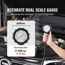 Comprobador de compresión de motor diésel, kit de herramientas de prueba de presión de cilindro de 18 piezas, con medidor y adaptadores de 0-1000 psi, cilindros de comprobación de probador de inyector diésel en camiones diésel, tractores, equipos - 0-1000 psi - Ver 3