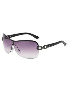 一副Y2K未来主义环绕式时尚眼镜，男士沙滩配饰，适合夏季海滩度假、户外旅行、Y2K音乐节，链条街头Y2K风格超大环绕式镜框，适合音乐节、返校季等场合。 - 棕色 - 查看 10