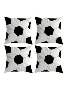 1/2/4pcs Soccer Themed Decorative Pillow Covers, With Soccer Pattern, Black And White Checkerboard Design, Size 17.7 X 17.7 Inches, Soft Polyester Material, Zipper Closure, Machine Washable - Perfect For Living Room And Bedroom Decor. - Multicolor - View 10