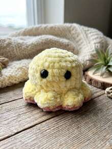 Llavero de Tela Hecho a Mano Artesanal Suave Resistente Diseño Único Grande Pulpo Rosa y Amarillo, Doble Vista - Multicolor - Ver 4