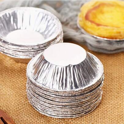 100pcs/200pcs Disposable Egg Tart Mold, Pudding Cups, Tin Foil Cups, Aluminum Foil Tart Shells, Cake Molds