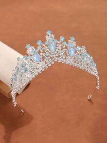 1 chiếc vương miện cô dâu sang trọng kiểu Baroque màu bạc, phụ kiện đội đầu đính đá lấp lánh cho đám cưới, tiệc tùng. - Màu xanh nhạt - Xem 7