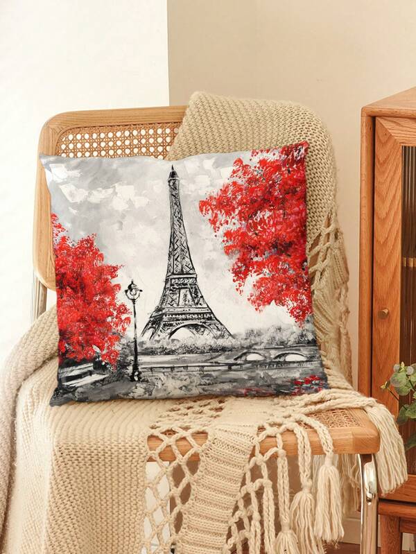 Bộ 1/2/4 vỏ gối vuông in hình tháp Eiffel bằng vải nhung mềm mại (không bao gồm ruột gối), chất liệu thân thiện với da, thích hợp cho phòng khách, phòng ngủ, ghế sofa, xe hơi, mọi mùa, quà tặng ngày lễ.