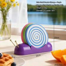 1pc Cute Cartoon Snail Coaster Set, PP Plastic, 6pcs Non-Slip Heat Insulation Coasters, Practical Decoration For Kitchen And Living Room - Purple - View 5