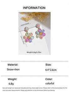 OOQ 1 Pair Summer Boho Style Handmade Woven Rattan Colorful Floral Earrings, Niche Design Minimalist Elegant Floral Tassel Earrings Suitable For Women's Daily, Vacation, Party Wear (Handwoven Texture Pattern Random) - Color - View 6