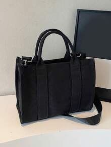 Fashionable Large Capacity Solid Color Versatile Shoulder Bag, Niche Design Personalized Texture Retro Crossbody Bag, Casual Daily Tote Bag, Suitable For Commuting To Work, Daily Going Out For Classes - Black - View 9