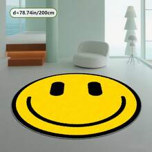 Room Deocr Room Decor Round Carpet, Yellow Happy Face Pattern Print 2D Home Decoration And Commercial Use - Suitable Living Room, Sofa Cushion, Bedside Rug, Outdoor Carpet Malls, Cafes, Etc. Soft And Non-Shedding - 1PC - View 7